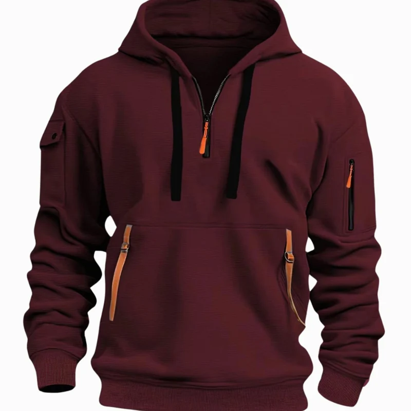 Andreas | Herren Freizeit-Hoodie mit Reißverschluss-Taschen Viertelreißverschluss