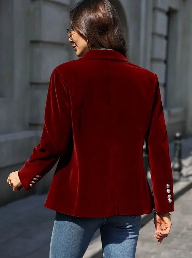 Elisabeth | Damen Klassischer Blazer mit Ein-Knopf-Verschluss Goldknöpfe Samtoptik