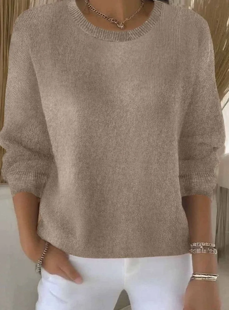 Annika | Damen Alltagstauglicher Winter-Strickpullover Rundhals Langarm