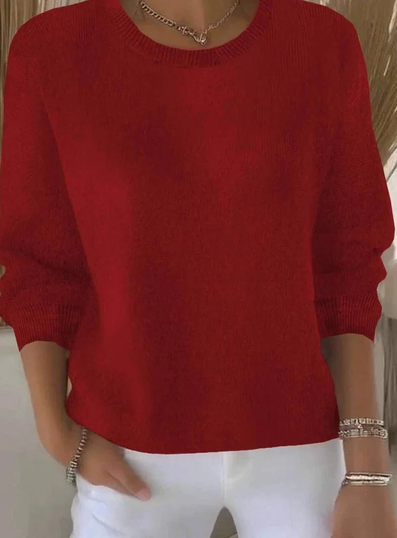 Annika | Damen Alltagstauglicher Winter-Strickpullover Rundhals Langarm