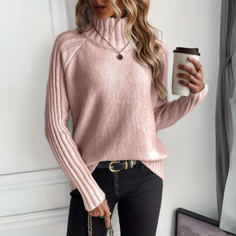 Clara | Damen Rollkragen Turtleneck Sweater Rippstrick Langarm Pullover