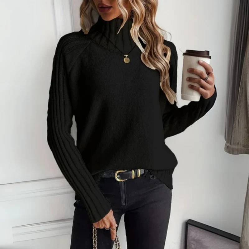 Clara | Damen Rollkragen Turtleneck Sweater Rippstrick Langarm Pullover