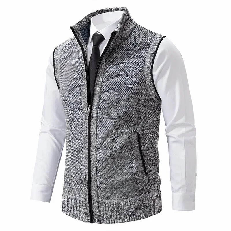 Maximilian | Herren Mens Cardigan Strick-Weste Reißverschluss Stehkragen
