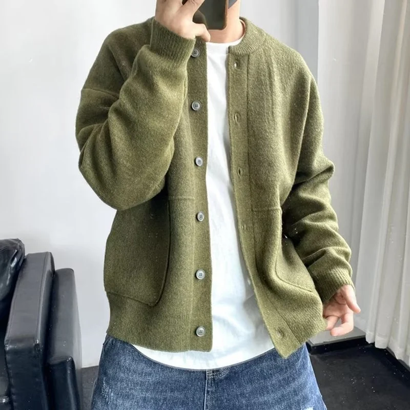 Thomas | Herren Mens Cardigan Strickjacke Rundhals Knopfleiste Oversized