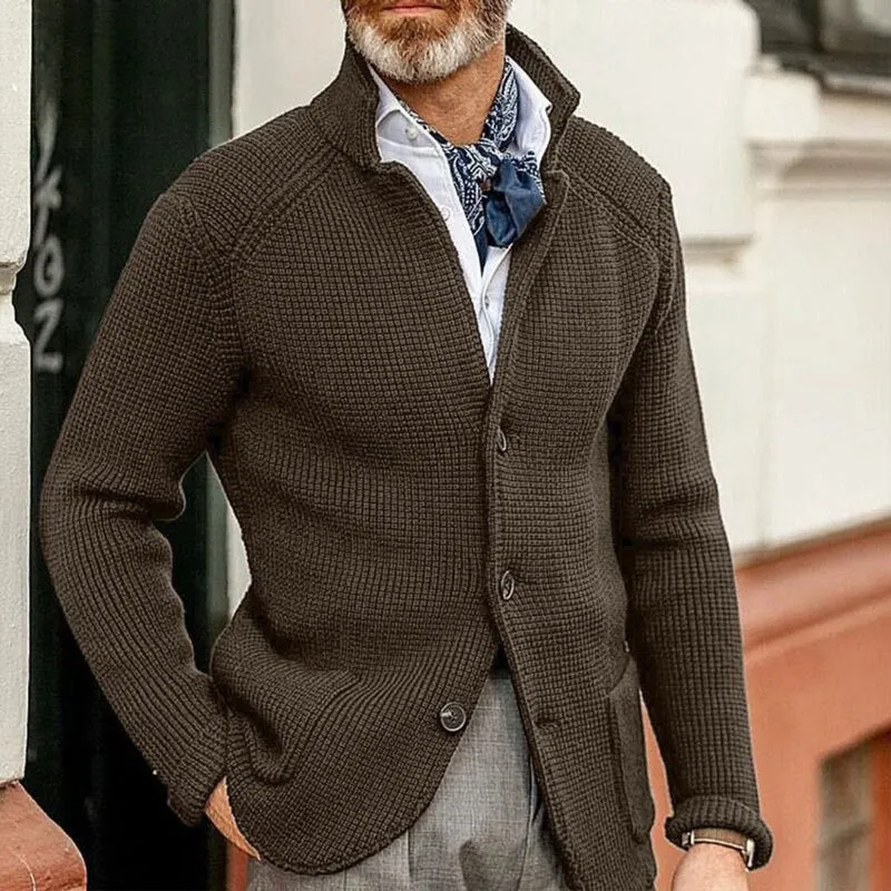 Tobias | Herren Mens Cardigan Strickjacke mit Knopfleiste Waffelstrick