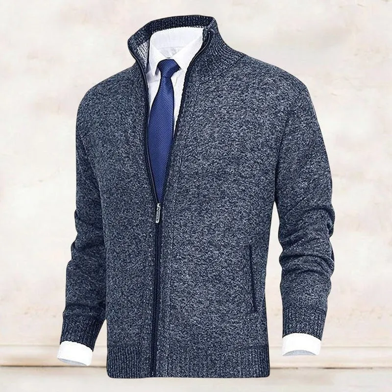 Niklas | Herren Strickjacke Reißverschluss Stehkragen Mens Cardigan