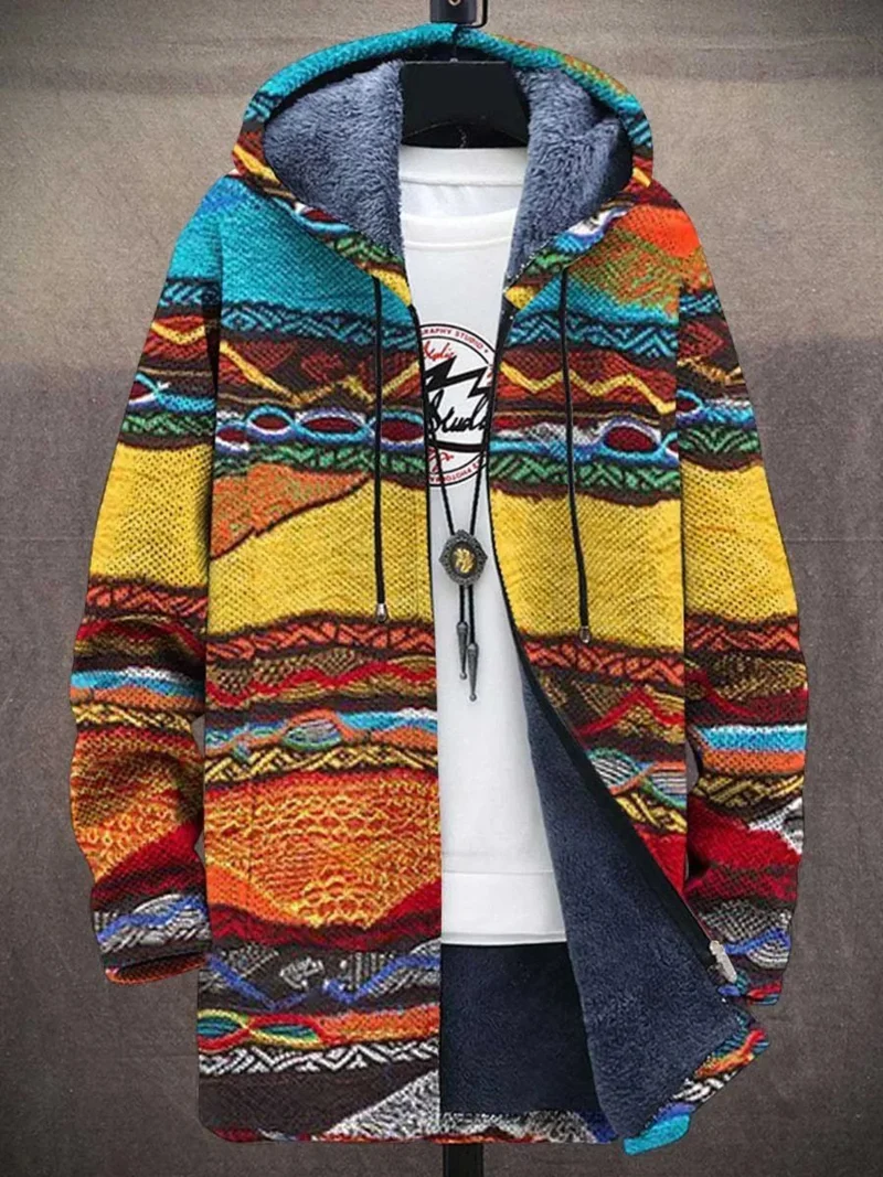 Simon | Herren Kunstdruck Fleece-Gefütterter Oversized Mens Cardigan mit Kapuze