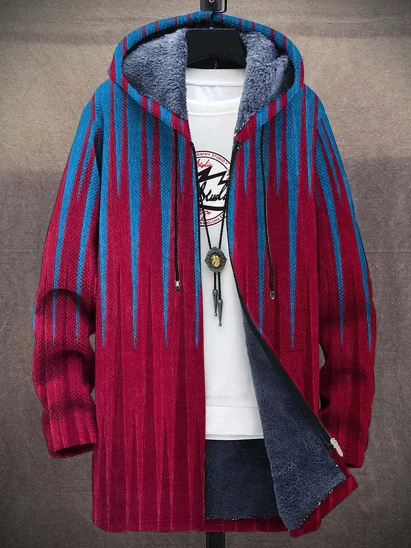 Simon | Herren Kunstdruck Fleece-Gefütterter Oversized Mens Cardigan mit Kapuze