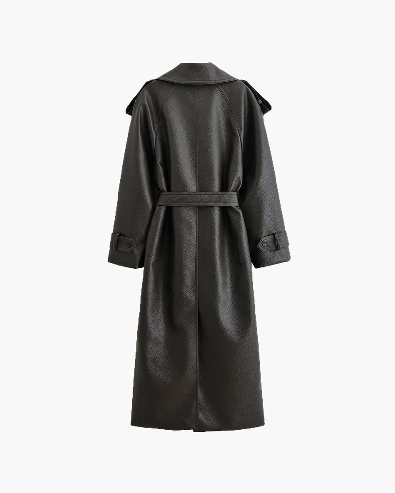 Marie | Damen Langer Winter-Trenchmantel aus Leder