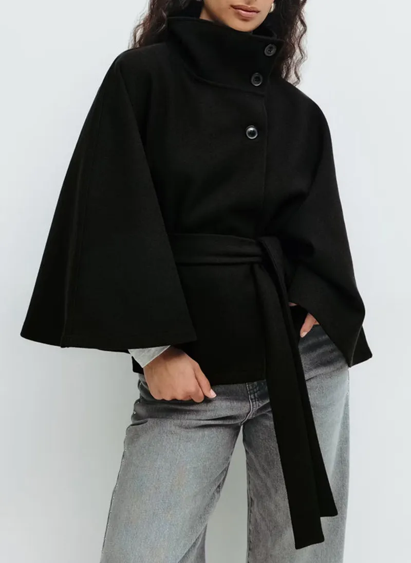 Felicia | Damen Frühjahrs Cape-Mantel mit Gürtel und Stehkragen