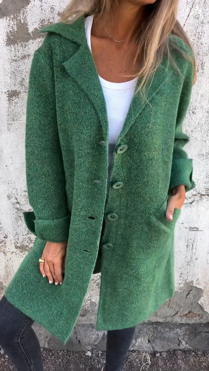 Marlene | Damen Women Coat Lässiger Langer Mantel mit Revers und Knöpfen