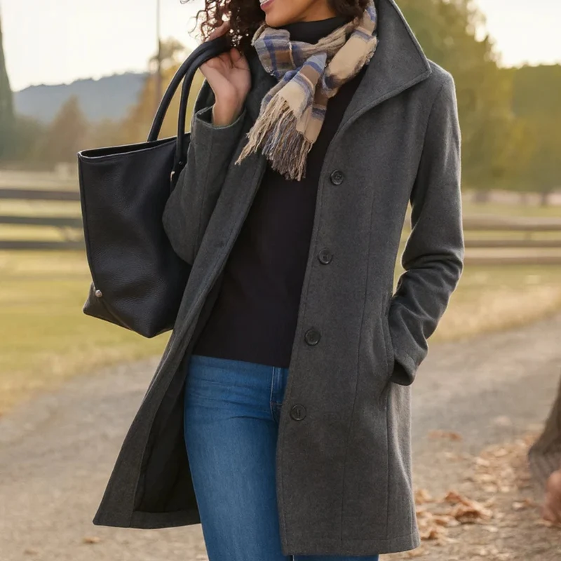 Elfriede | Damen Women Coat Klassischer Mid-Length Knopfmantel