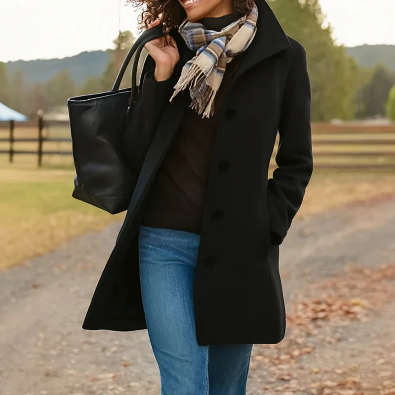 Elfriede | Damen Women Coat Klassischer Mid-Length Knopfmantel
