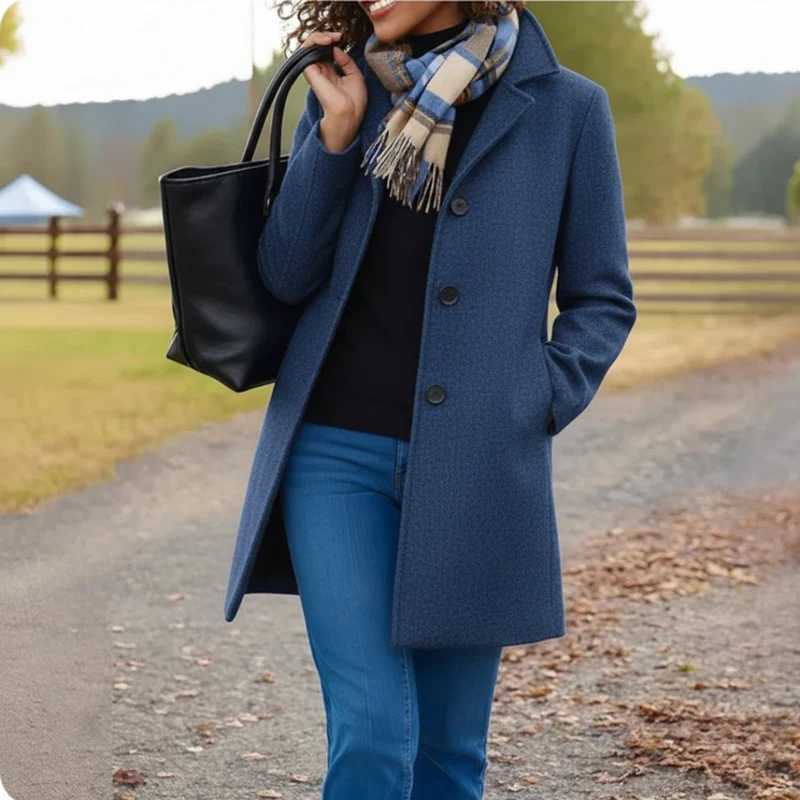 Elfriede | Damen Women Coat Klassischer Mid-Length Knopfmantel