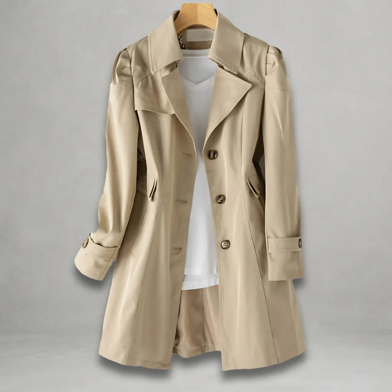 Clara | Damen Trenchcoat klassischer Schnitt Knopfleiste Umlegekragen