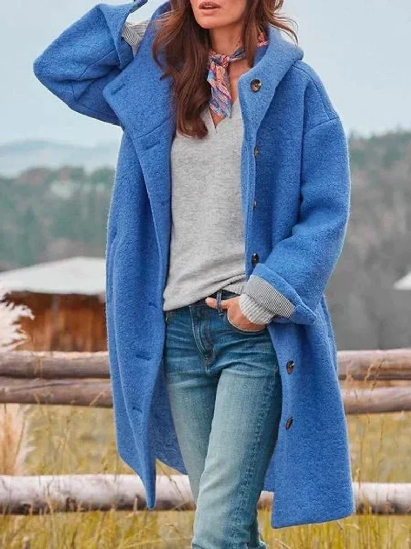 Luisa | Damen Mantel Langarm Fleece Plüschjacke mit Kapuze