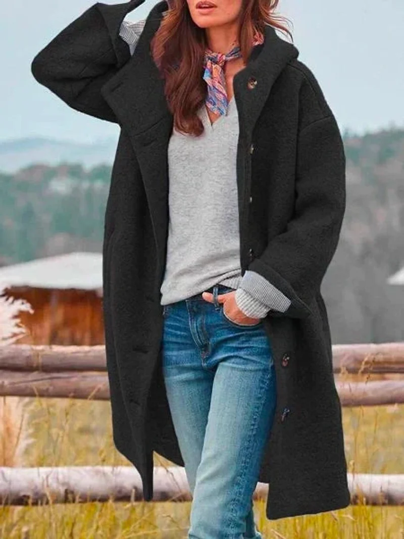 Luisa | Damen Mantel Langarm Fleece Plüschjacke mit Kapuze