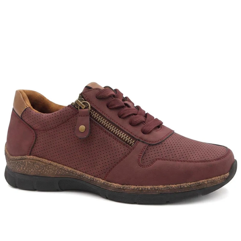 Wide Fit Casual Zip & Lace Shoes - WOIL44055 / 329 767 - Burgundy