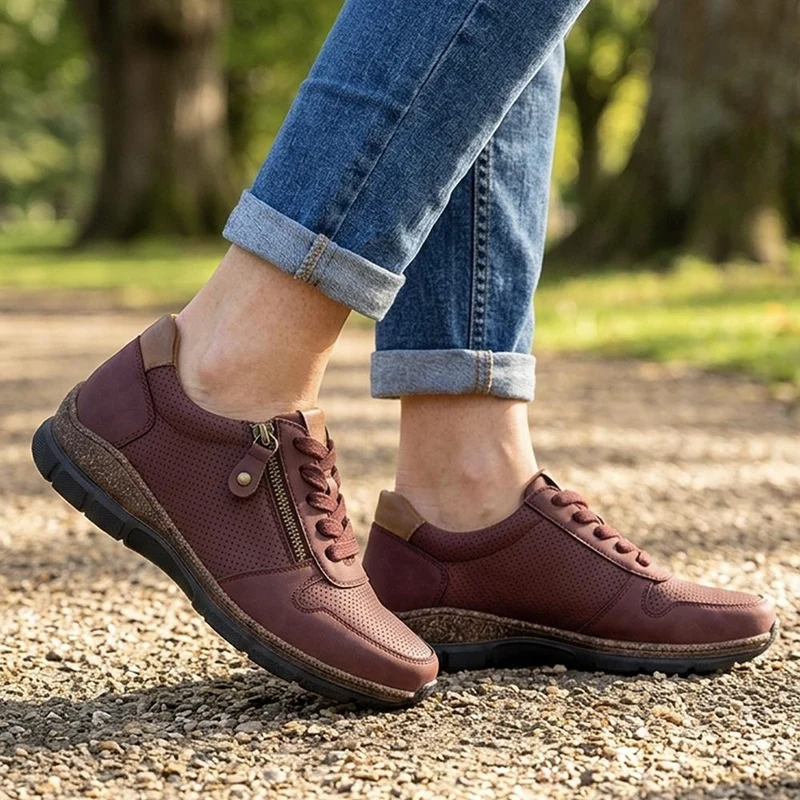 Wide Fit Casual Zip & Lace Shoes - WOIL44055 / 329 767 - Burgundy
