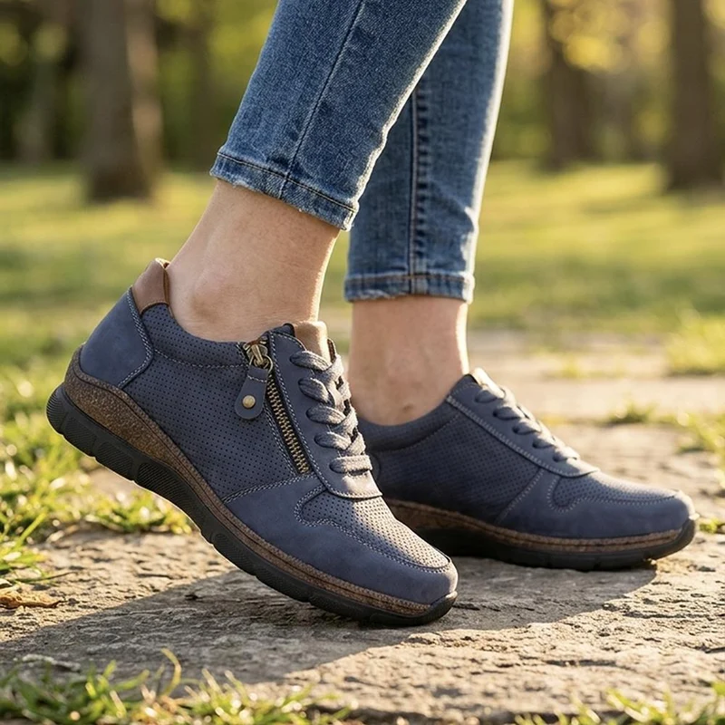 Wide Fit Casual Zip & Lace Shoes - WOIL44055 / 329 767 - Navy
