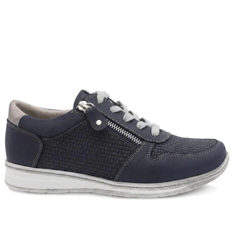 Wide Fit Casual Zip & Lace Trainers - WBINS43088 / 329 285 - Navy