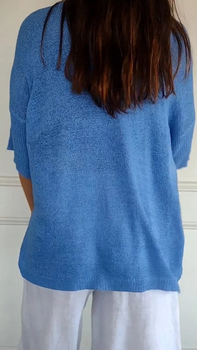 Lena | Damen Strick-Top V-Ausschnitt Halbarm weicher Oversize-Schnitt