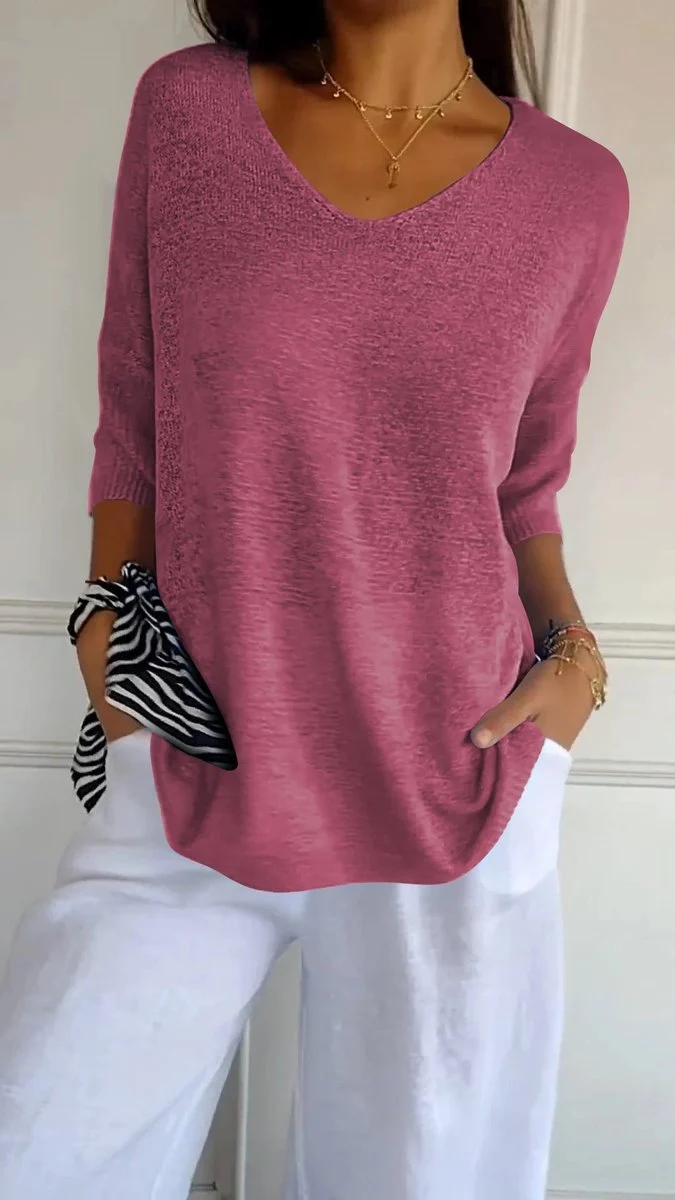 Lena | Damen Strick-Top V-Ausschnitt Halbarm weicher Oversize-Schnitt
