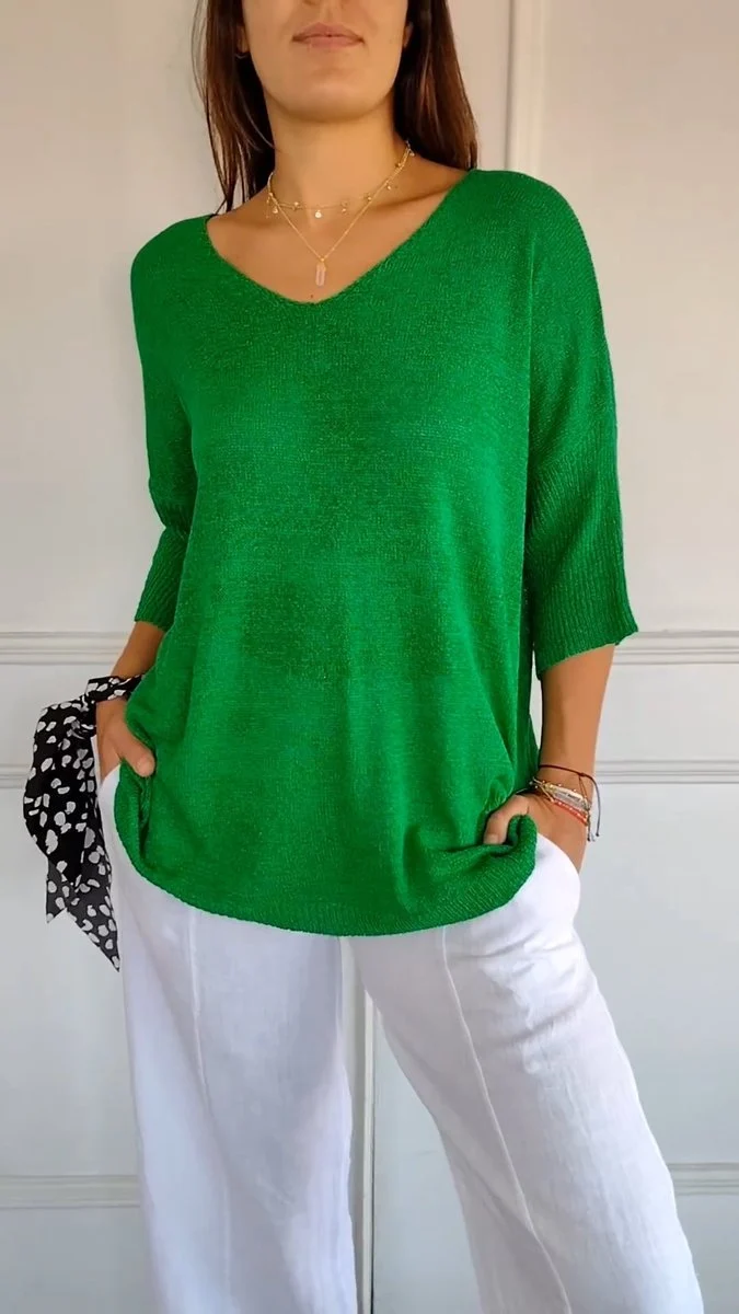 Lena | Damen Strick-Top V-Ausschnitt Halbarm weicher Oversize-Schnitt