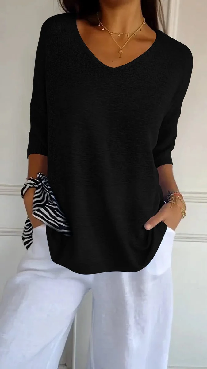 Lena | Damen Strick-Top V-Ausschnitt Halbarm weicher Oversize-Schnitt
