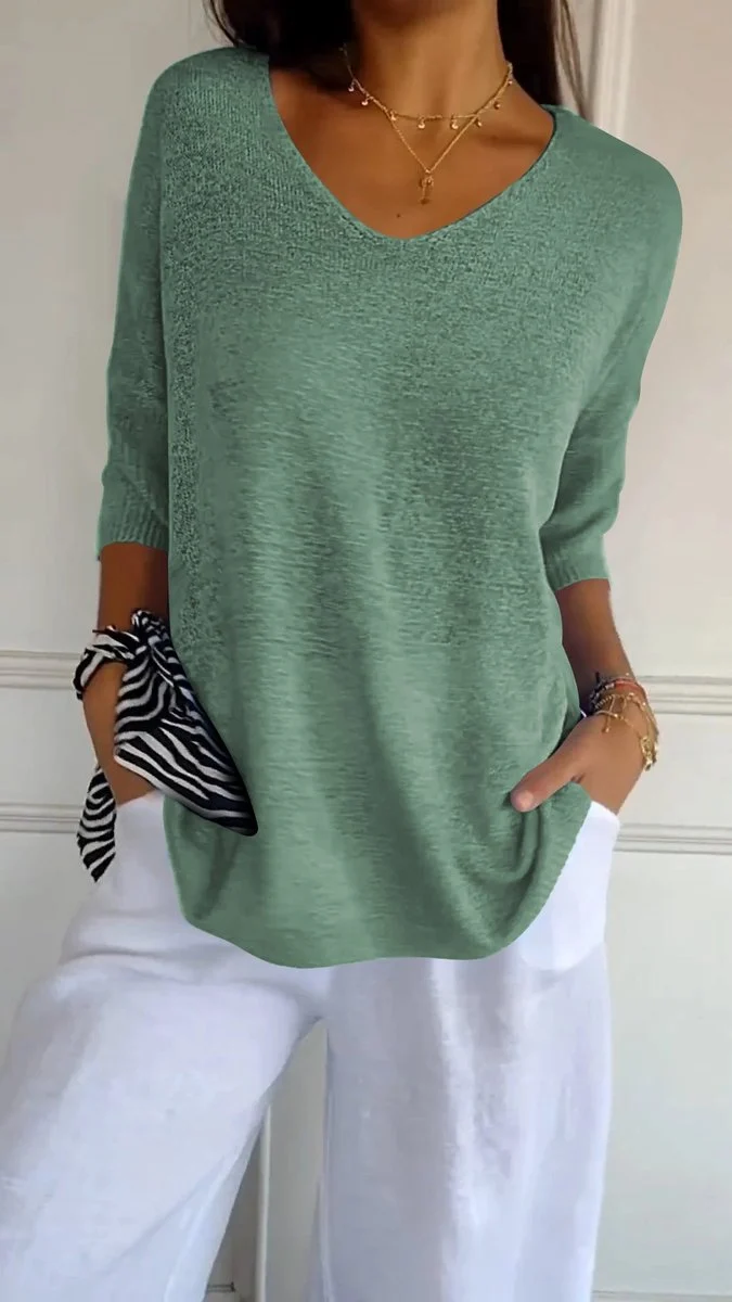 Lena | Damen Strick-Top V-Ausschnitt Halbarm weicher Oversize-Schnitt