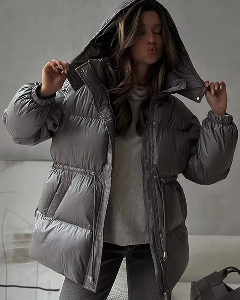 Pauline | Winter-Steppjacke für Damen mit Kordelzug und Glanzfinish