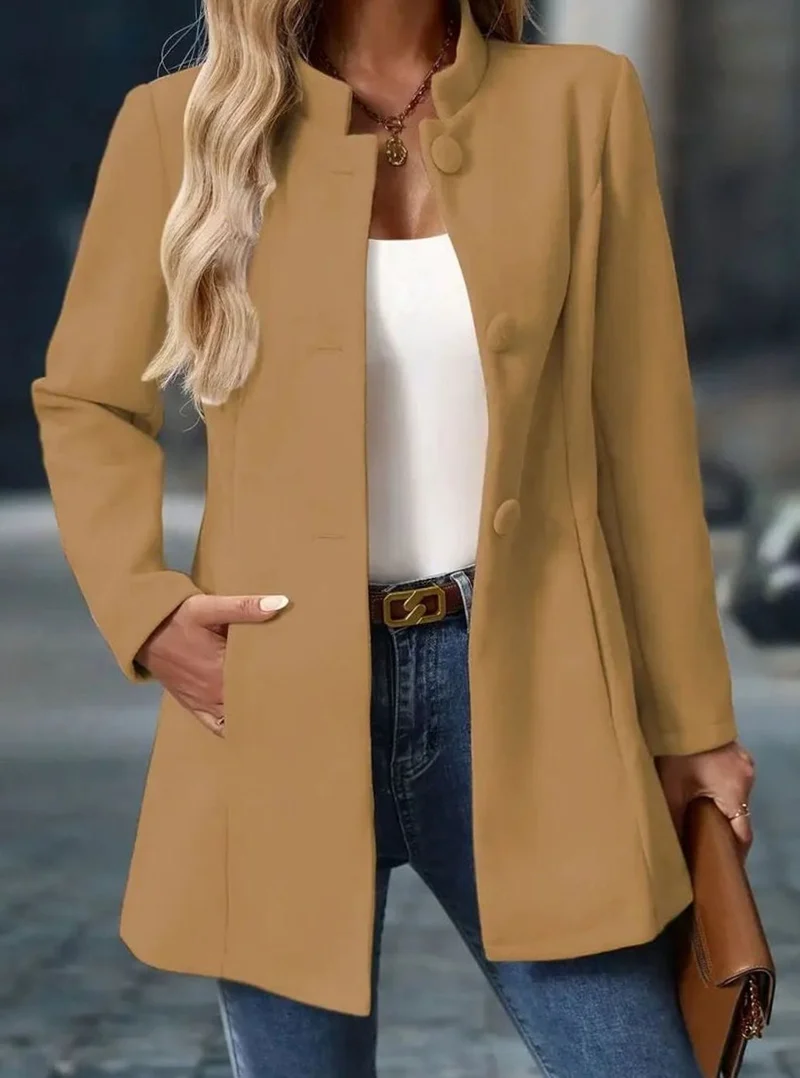 Greta | Damen Wintermantel mit Knöpfen Stehkragen eleganter langer Schnitt