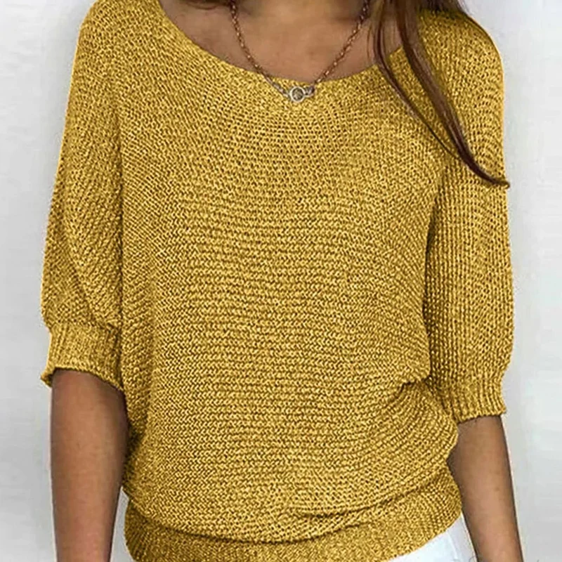 Katharina | Damen Eleganter Pullover Lockerer Strickpullover Rundhals 3/4-Arm