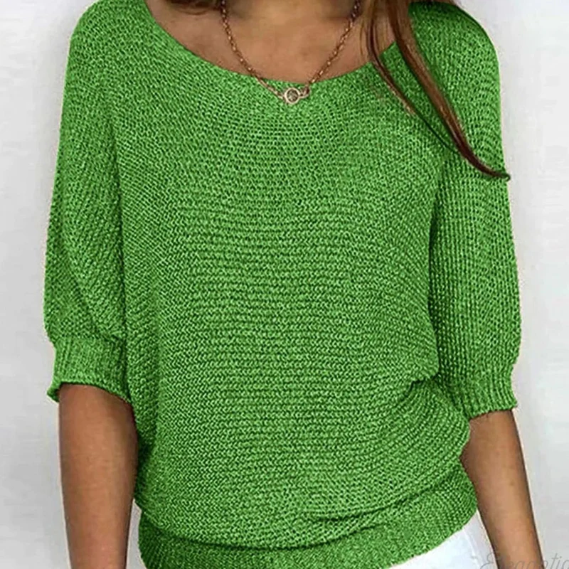 Katharina | Damen Eleganter Pullover Lockerer Strickpullover Rundhals 3/4-Arm