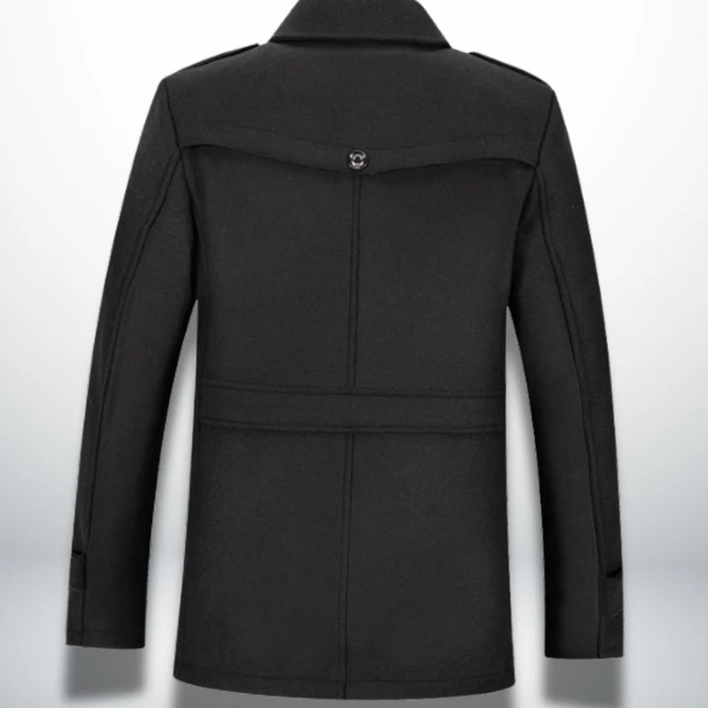 Julian | Herren Smart-Casual Wollmantel mit Knopfverschluss und Stehkragen-Innenjacke