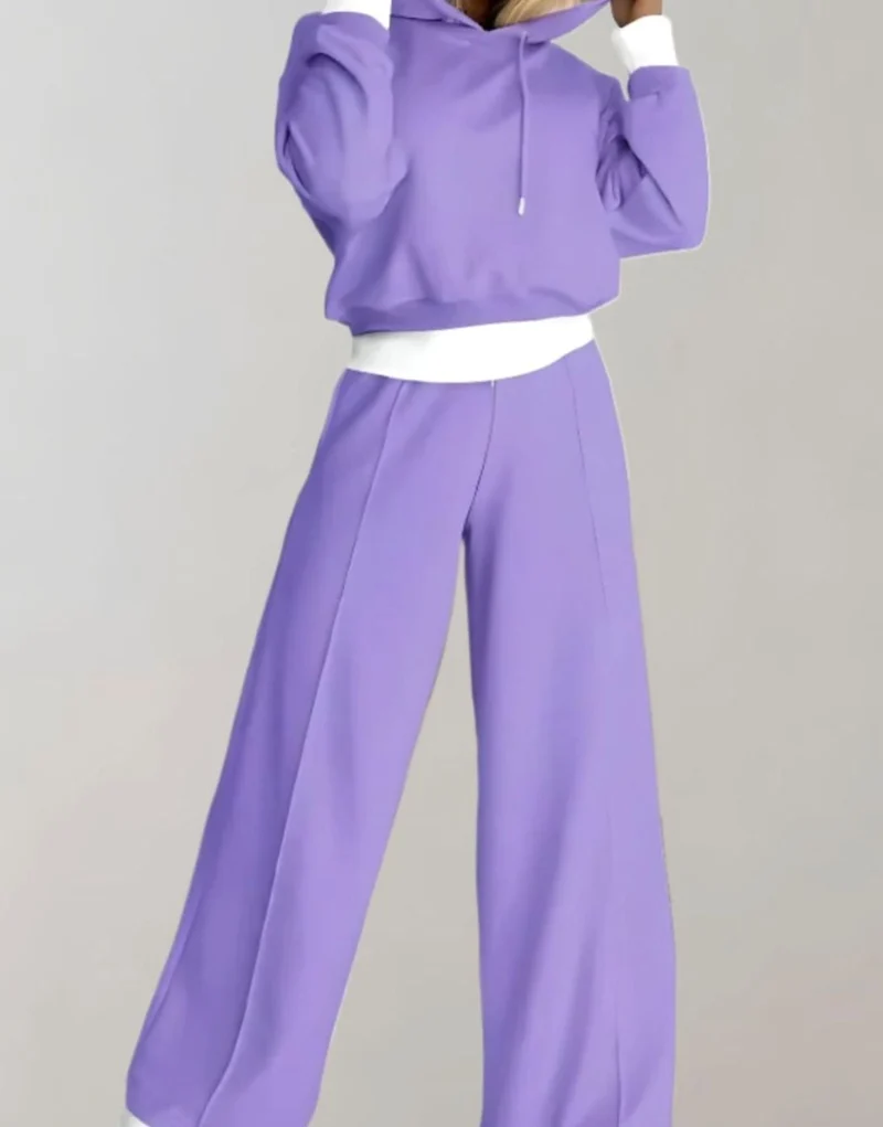 Emilia | Damen Freizeit Hoodie Jogginganzug Set Crop Kapuzenpullover Weite Hose