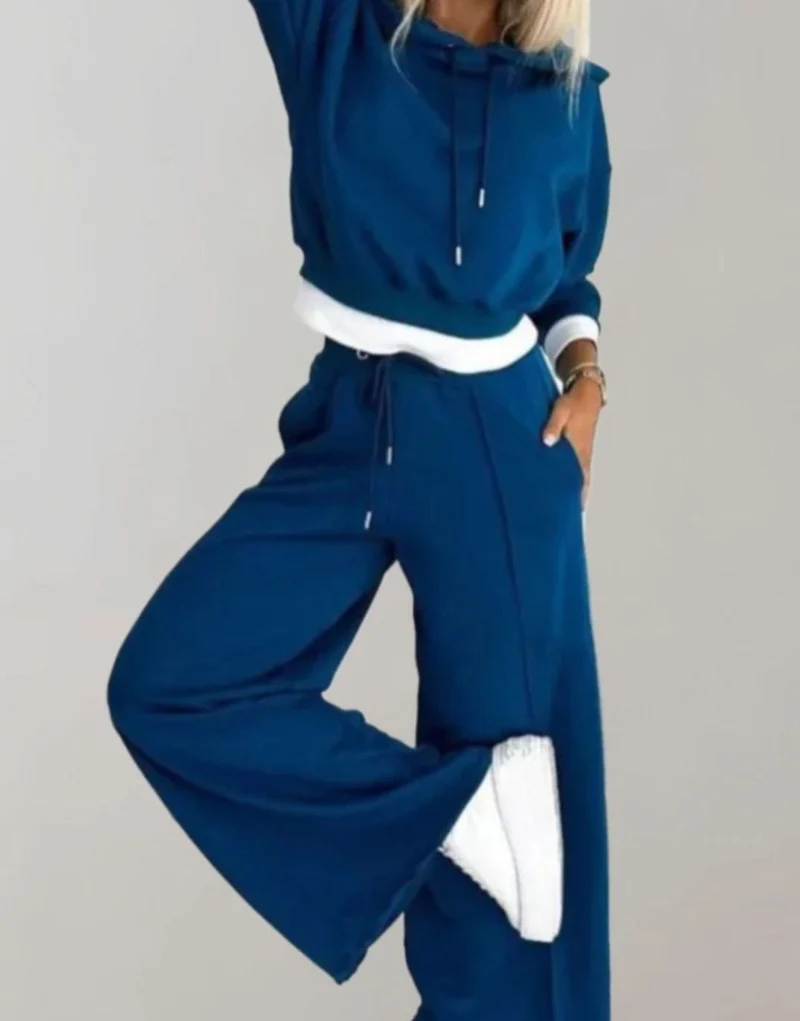 Emilia | Damen Freizeit Hoodie Jogginganzug Set Crop Kapuzenpullover Weite Hose