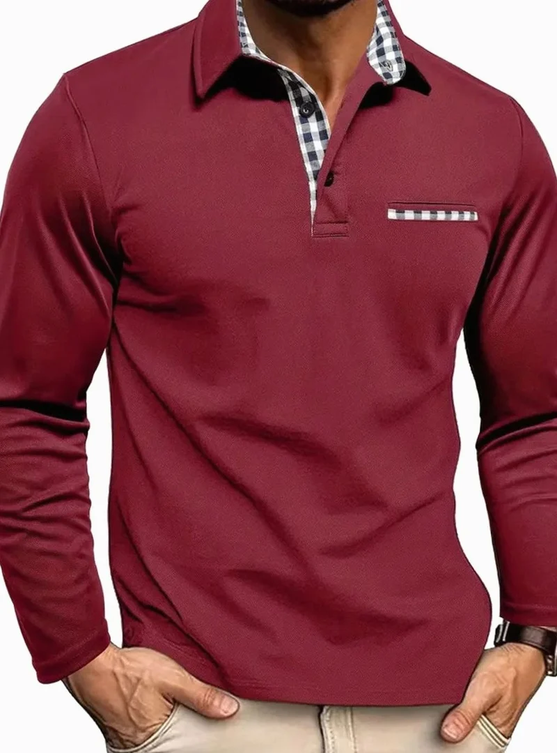 Fabian | Herren Langarm Polo-Shirt Klassischer Karo-Kragen Slim-Fit