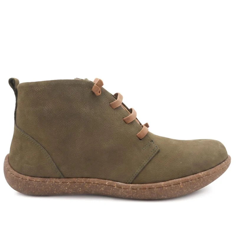 Leather Chunky Lace Ankle Boots - BOAY44000 / 330 236 - Olive