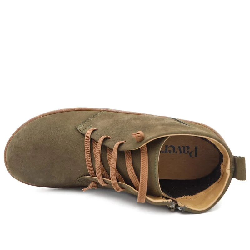 Leather Chunky Lace Ankle Boots - BOAY44000 / 330 236 - Olive