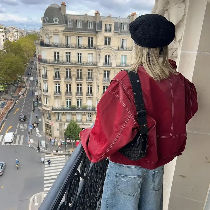 Sophie | Damen Oversized Steppjacke Bomberjacke mit Kontrastnähten