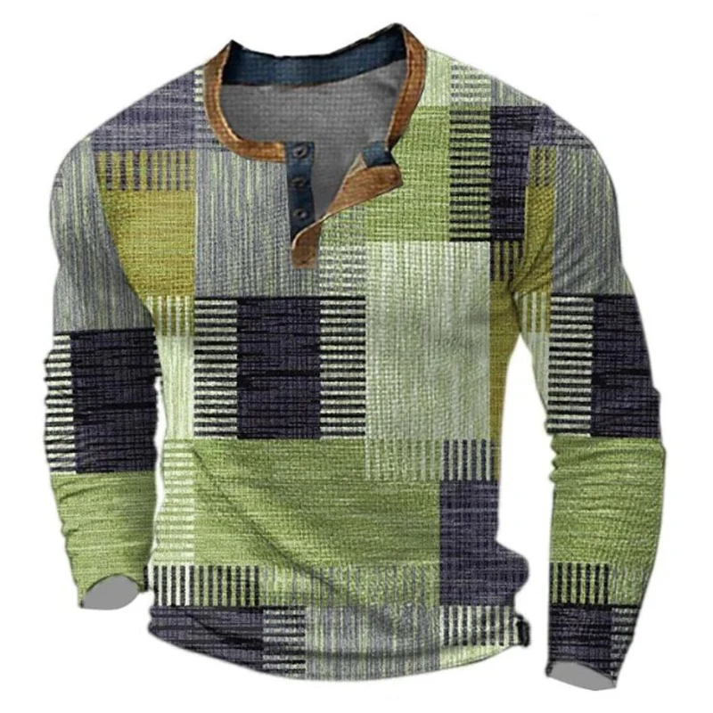 Elias | Herren Strickpullover Retro Karomuster Langarm Henley Sweater