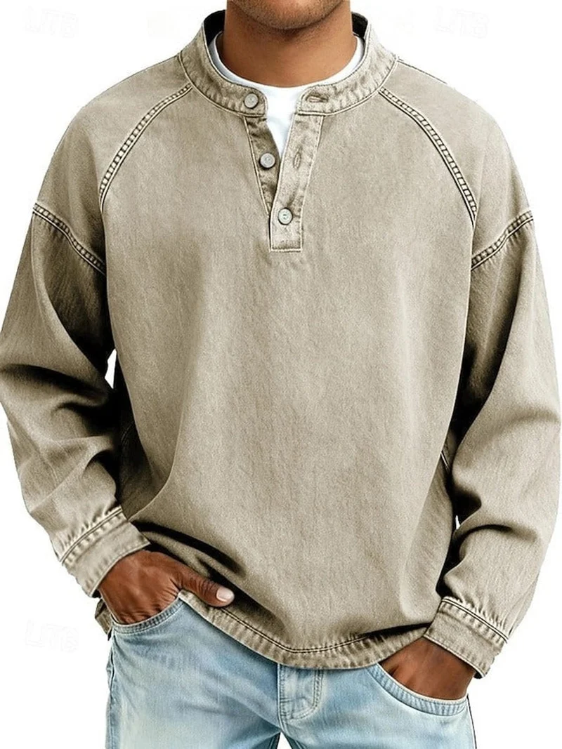 Florian | Herren Mens Knit Sweater Retro Henley Langarm Pullover Used-Look