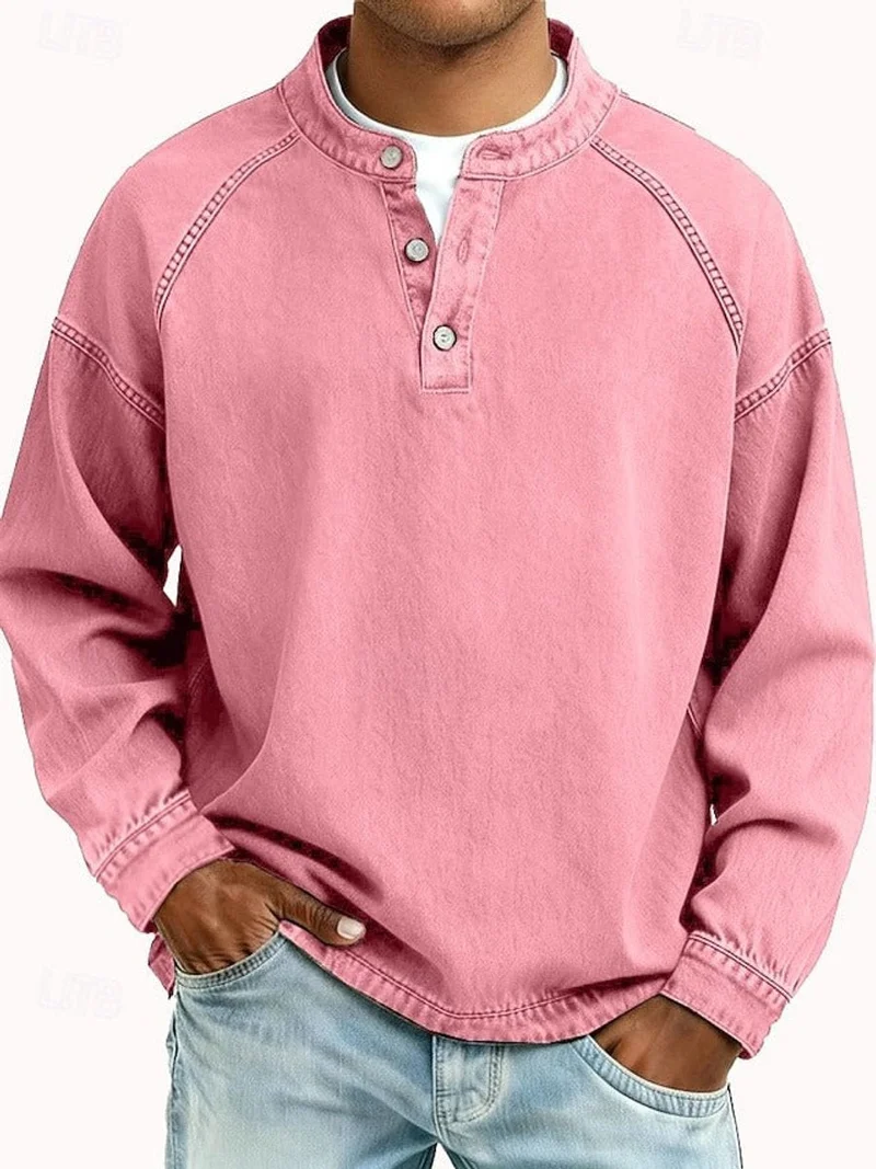 Florian | Herren Mens Knit Sweater Retro Henley Langarm Pullover Used-Look