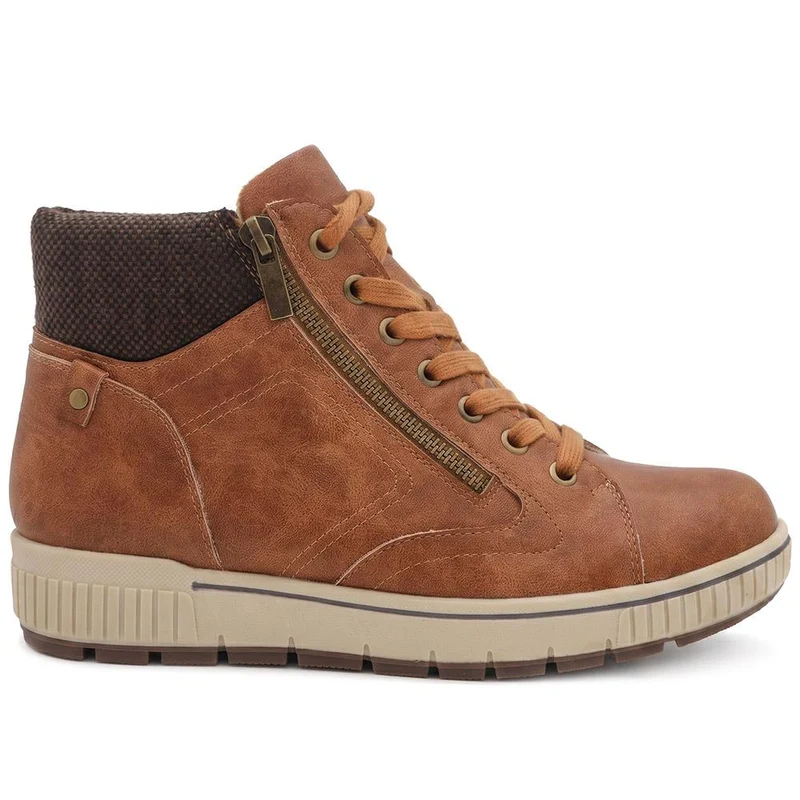 Wide Fit Zip & Lace Fasten Hi-Tops - SIN44002 / 329 614 - Tan