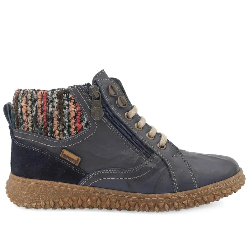 Loretta Zip & Lace Knitted Cuff Ankle Boots - HAK44000 / 329 615 - Navy