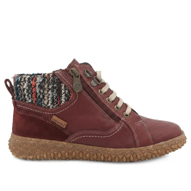 Loretta Zip & Lace Knitted Cuff Ankle Boots - HAK44000 / 329 615 - Burgundy