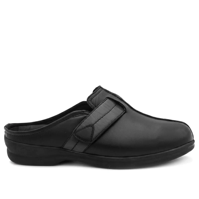Extra Wide Leather Slip On Clogs - BELLIS / 330 166 - Black-Grey