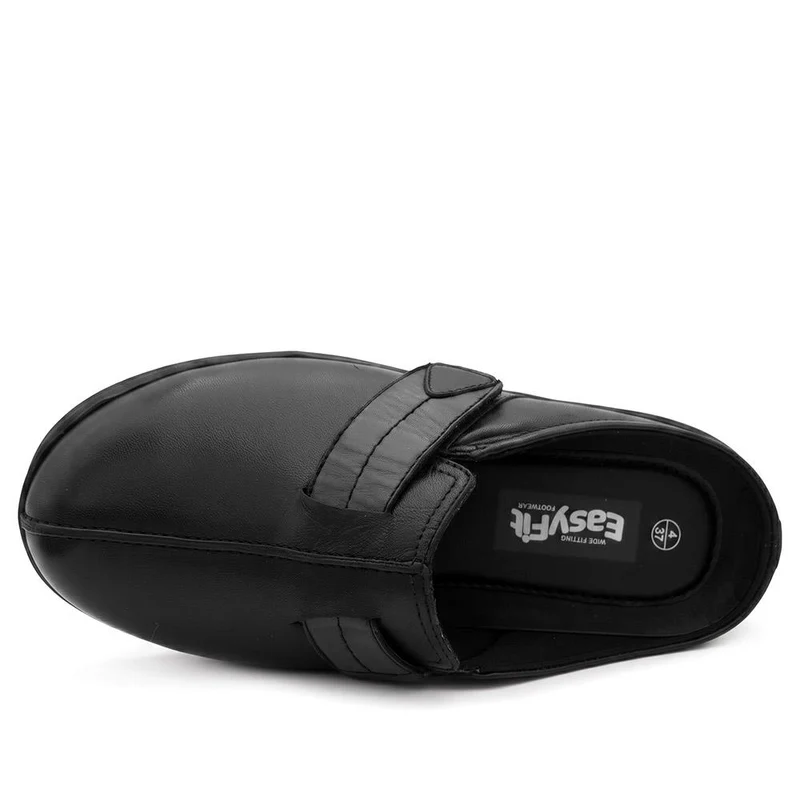 Extra Wide Leather Slip On Clogs - BELLIS / 330 166 - Black-Grey
