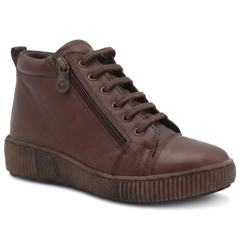 Leather Lace-Up Boots - HAK40013 / 326 039 - Chocolate